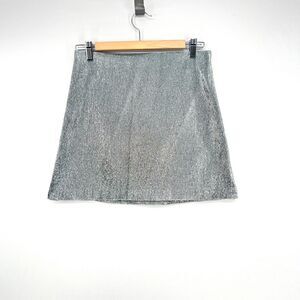 NWT Silver Metallic Mini Skirt Womens size 6 H&M Clubwear Party A-line Glitter